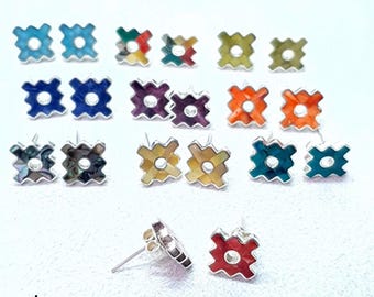 Silver Earrings – Inca Cross Earring – Inca Chacana – 950 Silver with inlaid semi-precious natural stones