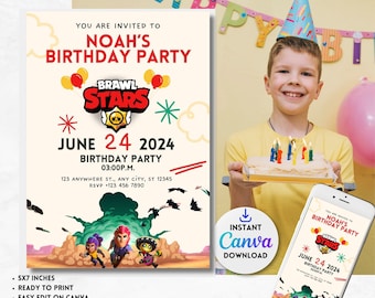 Brawl Stars verjaardagsuitnodiging, Brawl Stars uitnodiging, Brawl Stars, digitale partij uitnodigen, bewerkbare digitale uitnodiging, Kids Birthday Party