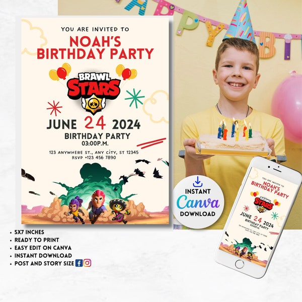 Brawl Stars Birthday Invitation,Brawl Stars Invitation,Brawl Stars,Digital Party Invite,Editable Digital Invitation, Kids Birthday Party