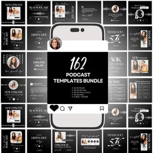 162 Podcast Instagram Template Bundle for Instagram Feed | Social Media Bundle Editable Templates in Canva for Podcast Branding