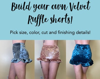 CUSTOM velvet ruffle high waisted Shorts, circus, Hot Pants, dance, performance.