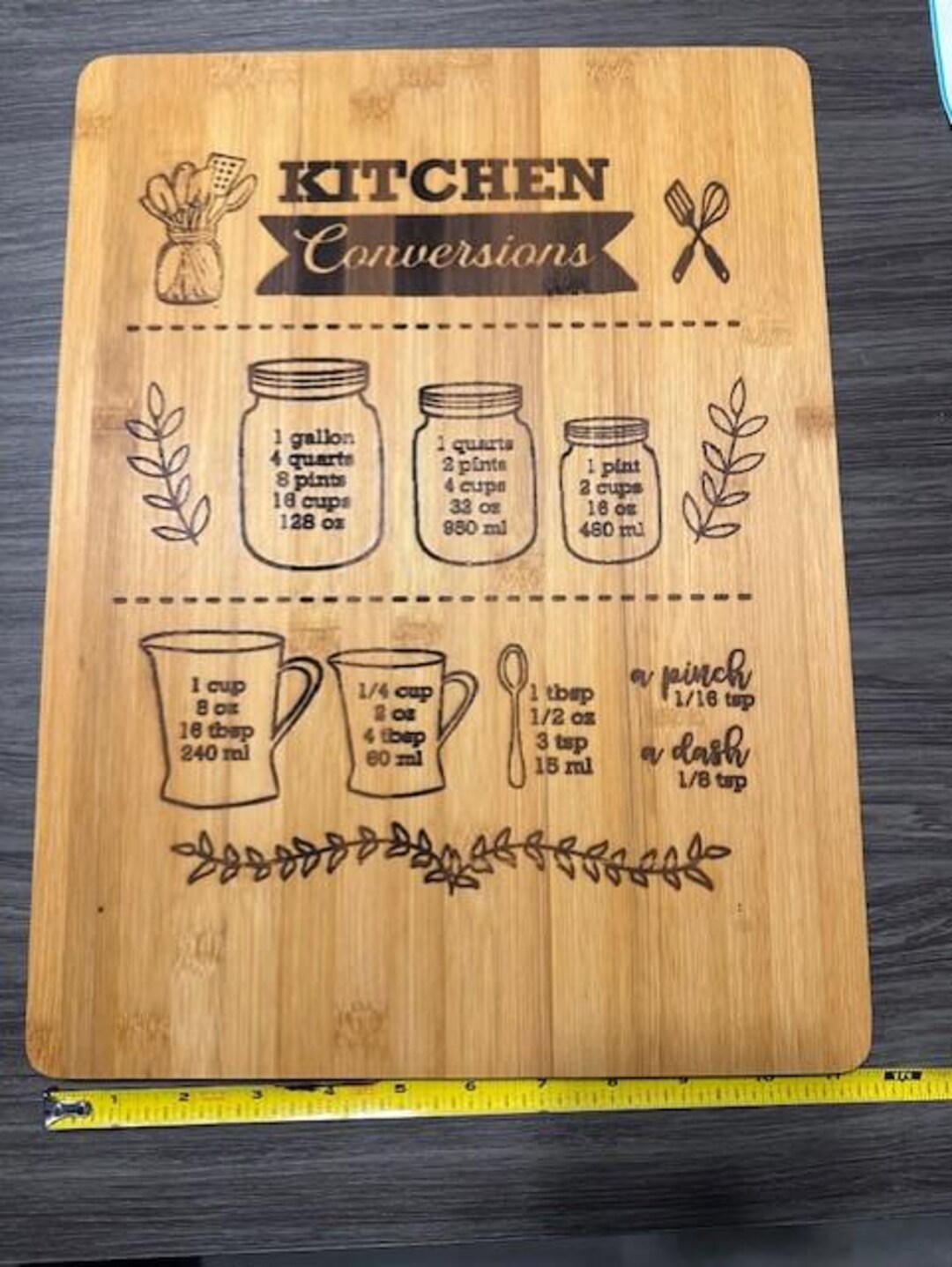 Cooking Conversion Board Kitchen Conversions Cutting Board - Etsy