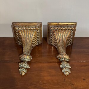 Vintage Ornate Gold Wall Corbels Set, Shelf Brackets - Baroque Rococo Style Architectural Decor