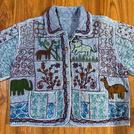 Quilted Patchwork Embroidered Jacket with Folk Ar… - image 2