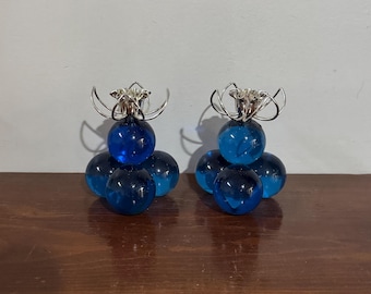 Vintage Blue Lucite Orb Candle Holder Set - *Read Description*