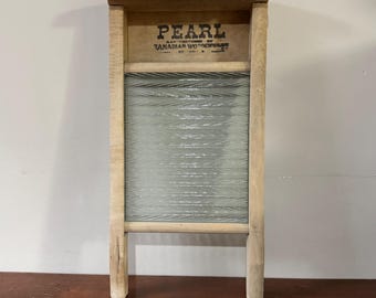 Pearl Canadian Woodenware Glass Washboard Antique Vintage 17” by 8” Laundry Room Wall Decor Rustic Farmhouse Primitive