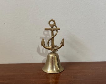 Vintage Brass Anchor Bell - Nautical Coastal Cottage Decor