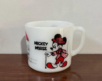 Vintage Mickey and Minnie Mouse Sidewalk Cafe Milk Glass Coffee Mug - Made in USA