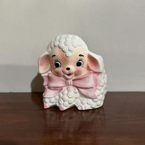 Vintage(Chipped) Ceramic Lamb with Pink Bow Planter Bud Succulent Vase - Japan