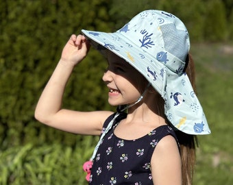 Wide Brim Long Back UPF 50+ Sun Hat for Kids, 4-9 years old, Kids Sun Hat, Toddler Sun Hat, Girl Hat, Boys hat, Children Hats, Summer Gifts