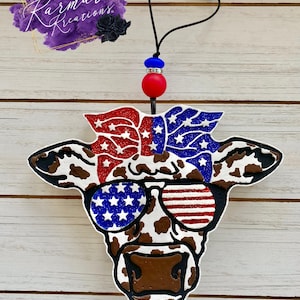 Merica Moo Cow Freshie | Beaded Car Freshie | Custom Gifts | Personalized Gift | Cows | Cow Freshies | Country Style Freshie
