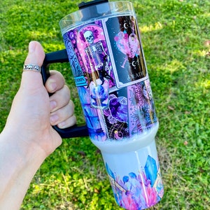 Celestial Crystals Witchy Vibes Custom beker van 40 oz met handvat en rietje | dupe beker | reisbeker | dorstlesser | Tarotkaarten