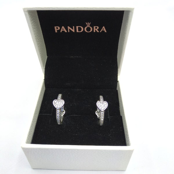 Genuine Original Pandora Earrings Sparkling Hoop Alluring Heart Love + GIFT BOX