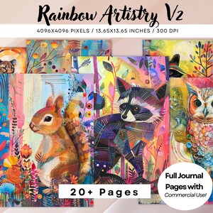Whimsical Forest Animals Digital Paper, Colorful Paper, Rainbow ...