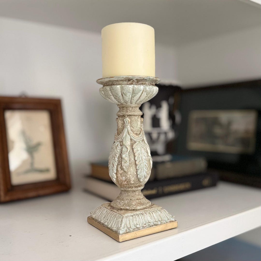 Vintage Style Hand Painted Candleholder, Rustic Ornate Pillar Candle ...
