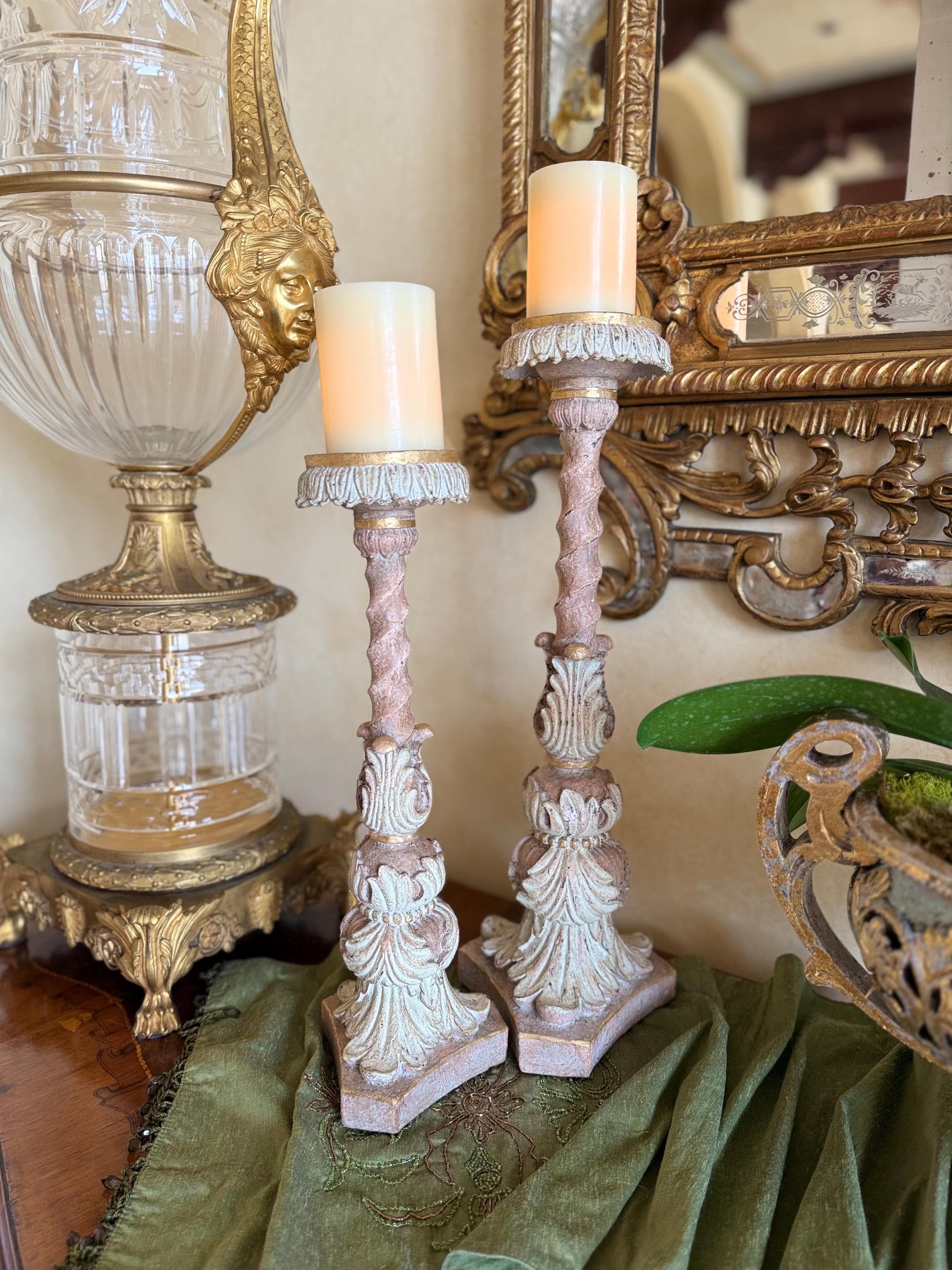 Handpainted Ornate Carved Candleholder, Elegant European Vintage Candle ...