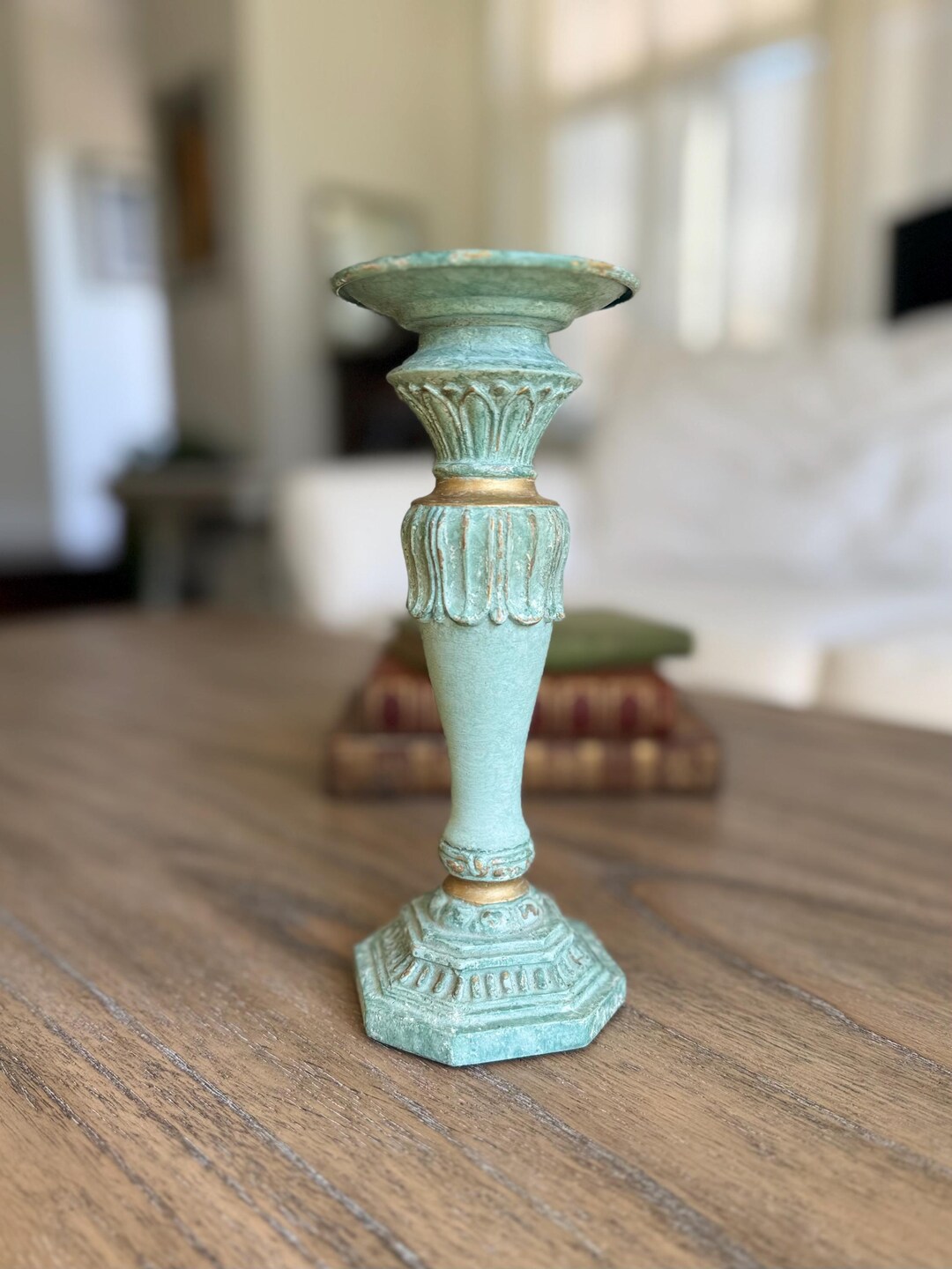 Hand Painted Candle Holder, Rustic Country French Pillar Candle Riser ...