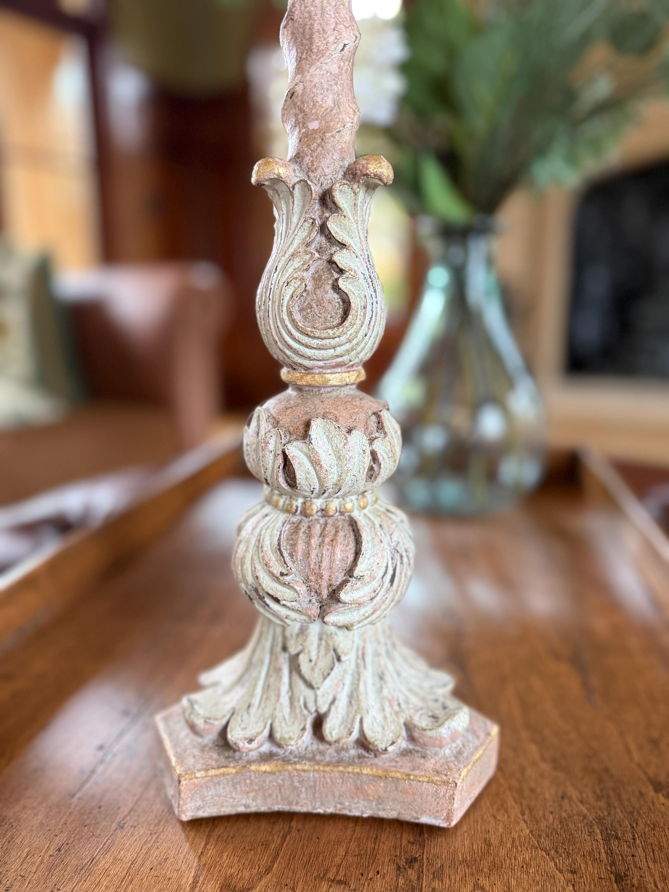 Handpainted Ornate Carved Candleholder, Elegant European Vintage Candle ...