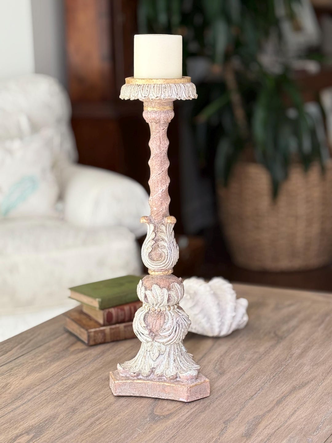 Handpainted Ornate Carved Candleholder, Elegant European Vintage Candle ...