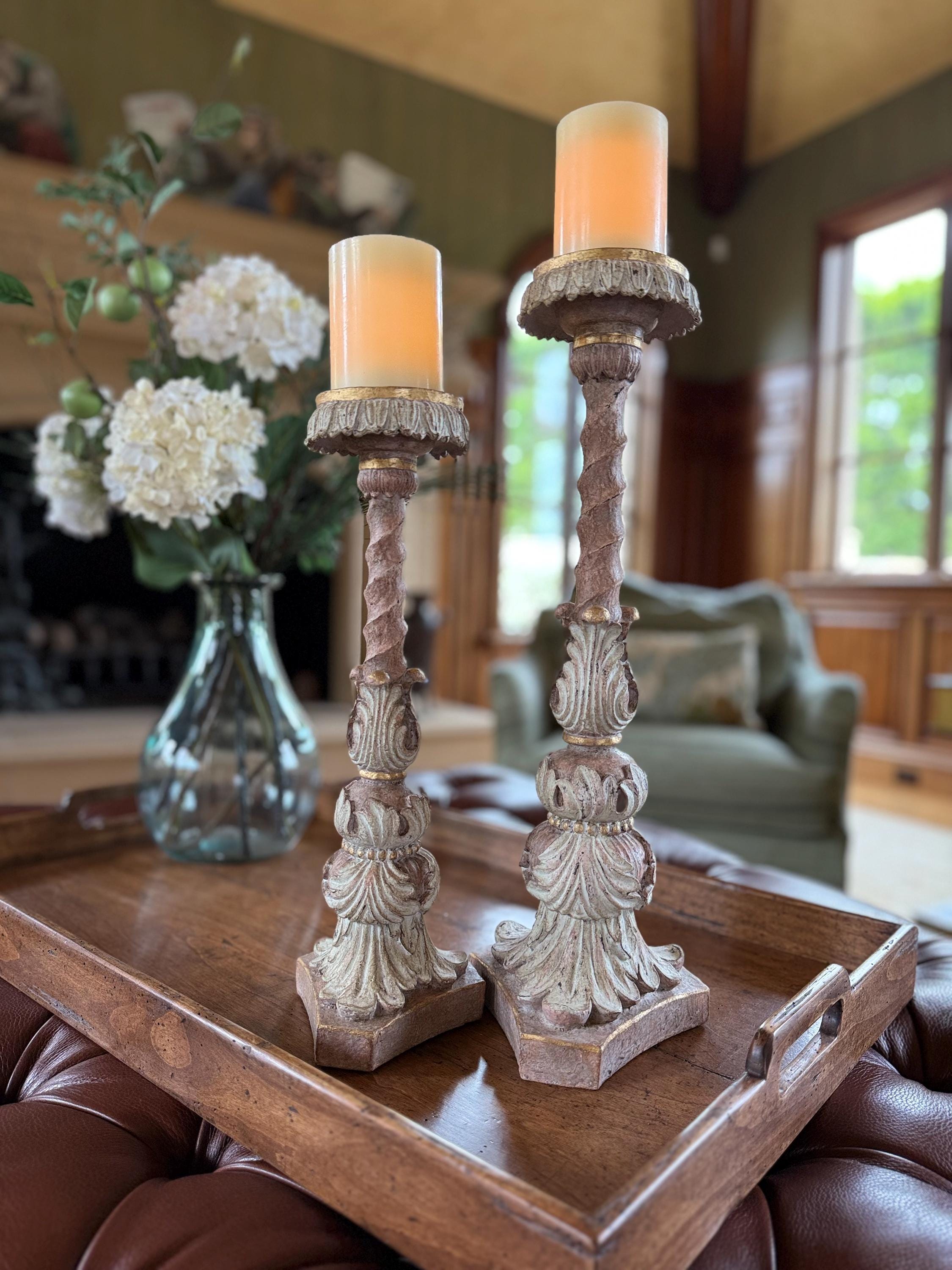 Handpainted Ornate Carved Candleholder, Elegant European Vintage Candle ...
