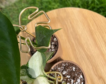 Set of mini leaf-shaped plant supports. Handcrafted. Perfect for small indoor house plants. Monstera, pothos, alocasia (Gold)