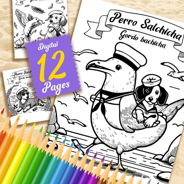 Coloring Book Page Dachshund Dogs: Perro Salchicha Gordo Bachicha