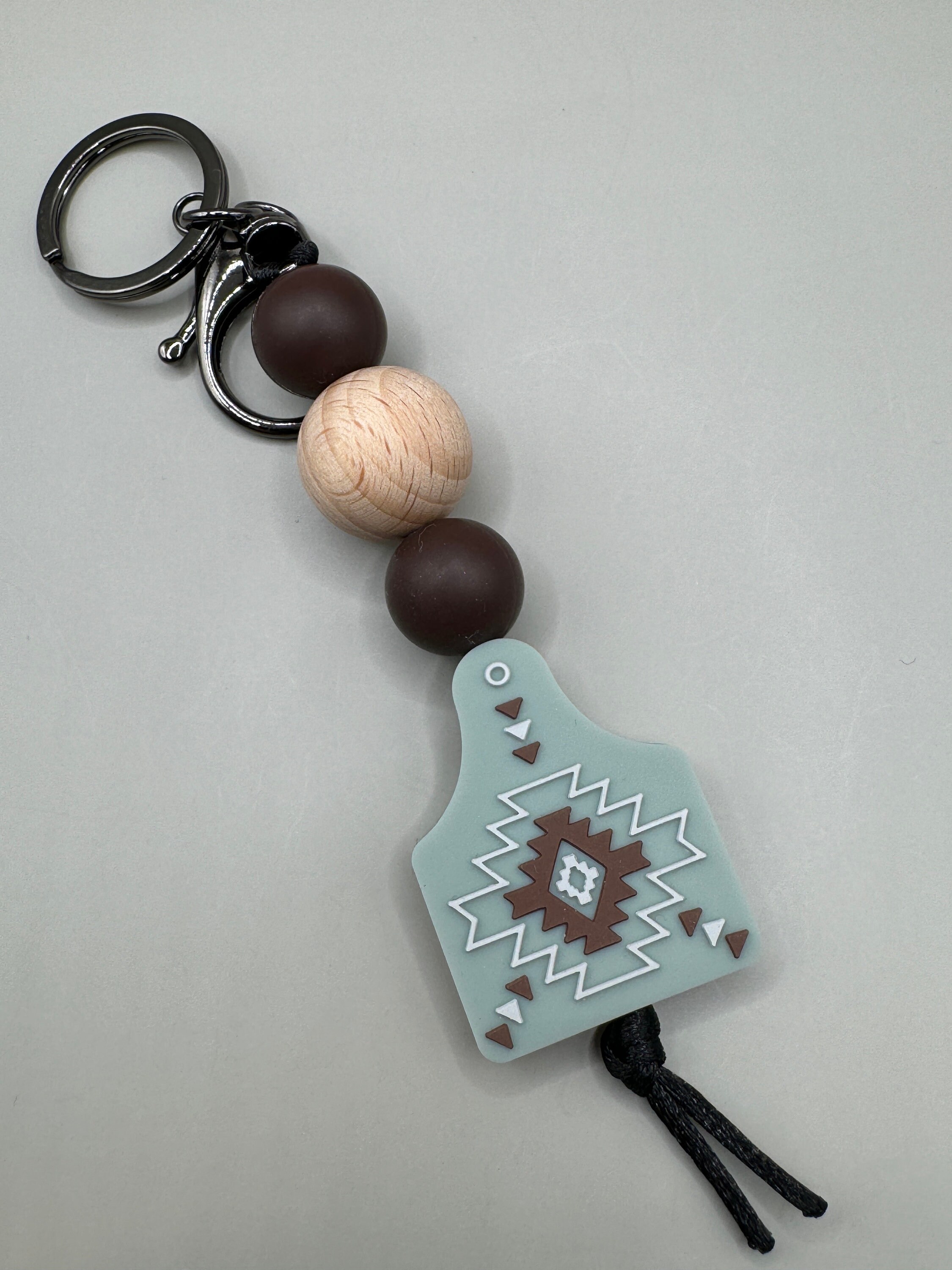 Aztec Blue Straight Keychain With Wooden Bead!!! Simply Country! - Etsy