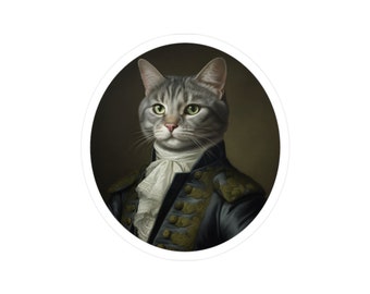 Fancy 1600s Grey Cat Portrait Vinyl Sticker