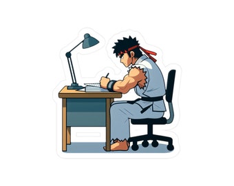Ryu Street Fighter Working at a Desk Vinyl Sticker