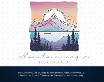 Hiking Company Logo, Guiding Company Logo, Professional Logo, Watercolor Trekking Logo, Mountain Logo, Wellness Retreat Logo