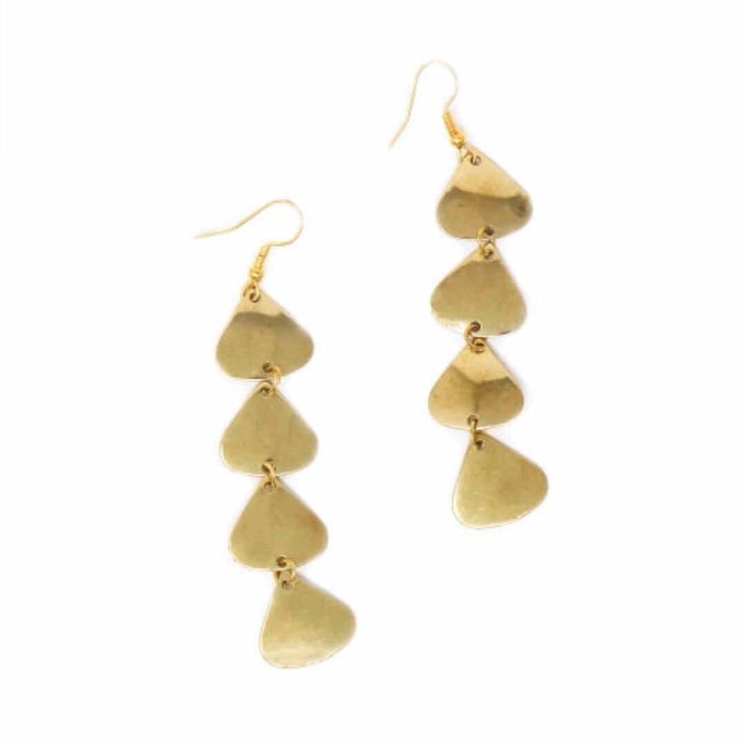 Geometric Tiered Brass Drop Earrings - Etsy display picture 1