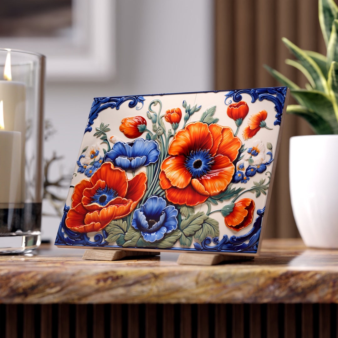 Poppies, Tile Poppies, Decorative Tiles Poppies, Tile Art 8x6'' - Etsy