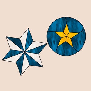 Patrones de vitrales con adornos de estrellas • Descarga digital • Apto para principiantes • Incluye PDF y PNG • Impresión en casa • Atrapasol de lámina de cobre