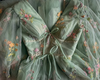 Fairycore Sage Green Forest Fairy Floral Dress Plus Size Prom Corset Dress