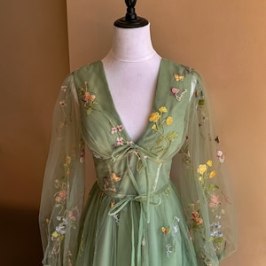 Fairy Floral Dress Women 2026.Fairycore Sage Green Forest Fairy Floral Dress Plus Size Prom Corset ...