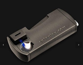 Solopipe all-in-one lighter pipe combo is a butane refillable lighter with a sliding lid cover.