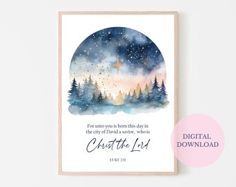 Christian Christmas Wall Art Print | Bible Verse Luke 2:11 | Instant Download | Religious Christmas Decor | Printable Scripture Art Gift