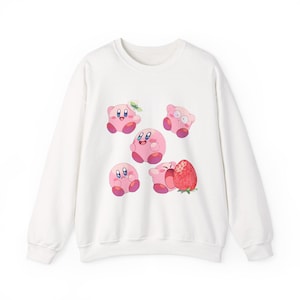 Cute Kirby Crewneck Sweatshirt, Cozy Gamer Sweater, Cartoon Sweatshirt Gift, Anime Merchandise, Fun Apparel for Birthdays