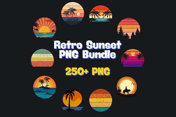Retro Vintage Sunset PNG Bundle, Vintage Palm Tree Sunset, Vintage Retro Sunset PNG, Retro Circle PNG, Distressed Sunset, Retro T-Shirt