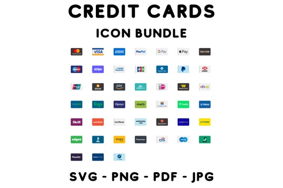 45 Credit Cards SVG, Png, Jpg, Pdf, Shop Payment Logos Payment Sign, Payment Services, Web Payment Icon, Shop Icon, Pay Online, Payment