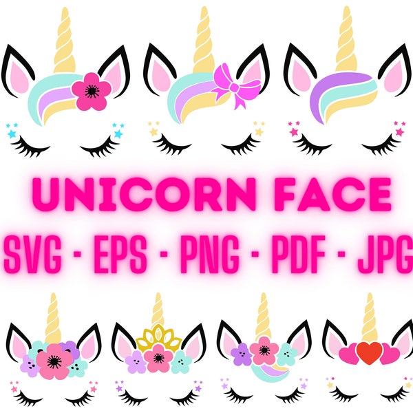 Unicorn Svg Bundle, Unicorn Face Layered Item, Clipart, Cricut, Digital Vector Cut File, Cut Unicorn Svg, Cute Unicorn Face Svg, Unicorn