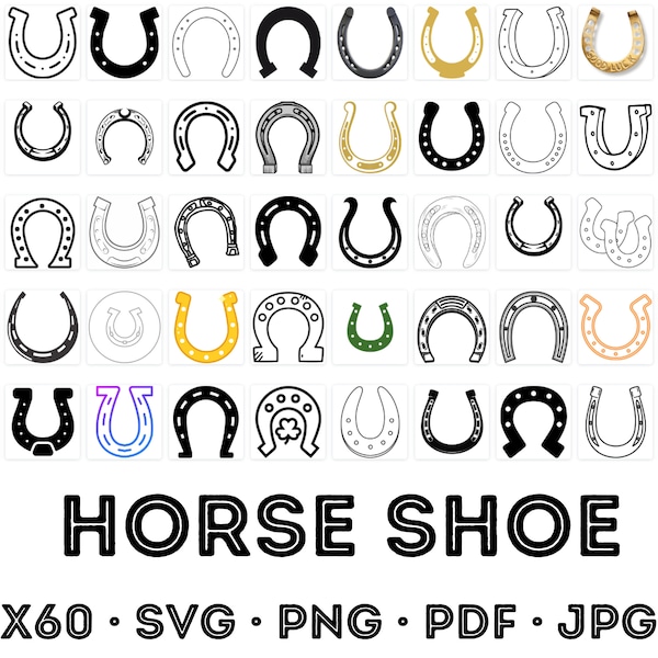 60 Horse Shoe SVG Bundle, Horse Shoe PNG Bundle, Horse Shoe Clipart, HorseShoe SVG Cut Files for Cricut, HorseShoe Silhouette, Horseshoe Svg