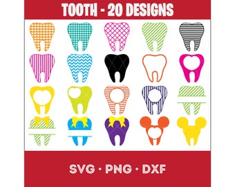 20 tand SVG bundel, tand PNG bundel, tand clipart, tand SVG gesneden bestanden voor Cricut, tand silhouet, tandheelkundige gesneden bestanden, tandheelkundige Png, Dxf