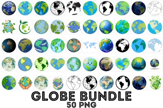 Globe PNG Bundle, Globe Clipart, Earth Png, Globe Silhouette, World Globe Png File, Planet Png, Instant Download, Earth Silhouette