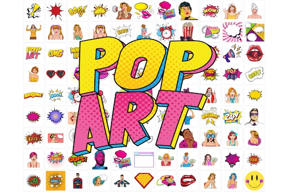 Pop Art Clipart SVG Bundle, comic speech bubble pop art, cartoon pop art comics style, Comic Pop Art, Flat Halftoned Popart, Pop Art Sticker