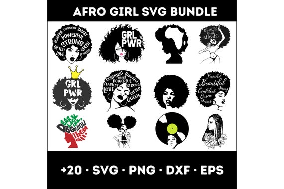 20+ Afro Woman Svg, Afra Girl Svg Bundle Layered Item, Black Afro Women Clipart, Cricut, Silhouette, Digital Vector Cut Files, Png, Dxf, Eps