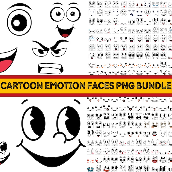 Cartoon Emotion Faces PNG Bundle, Kawaii Face PNG, Cute Funny Face PNG, Emoji face, cartoon face clipart, comics face, 300 png, silhouette