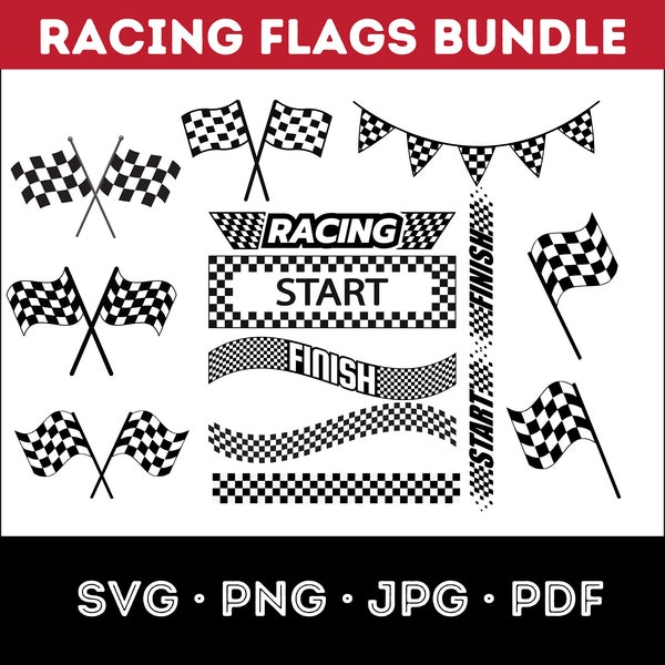 Racing Flags Bundle SVG, PNG, Jpg, Pdf Checkered Flag, Racing, Race, Flag Vectorized silhouette, Racing Svg, Flags, Cut Files, Racing Layer