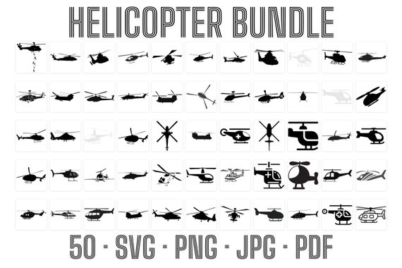 Helicopter 50 SVG Bundle, Military Helicopter Silhouette, Aircraft Silhouette, Attack Helicopter Illustration, Army Helicopter, Svg PNG JPG