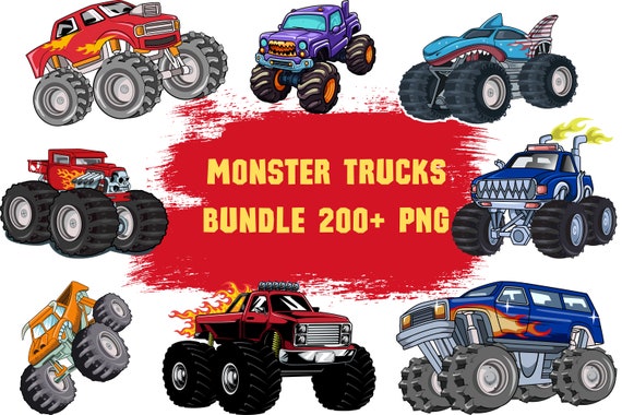 Monster Truck 200 PNG Mega Bundle, Extreme Vehicle, Boy Birthday Decor Elements, Monster Truck Clipart, Monster Truck Sublimation Design